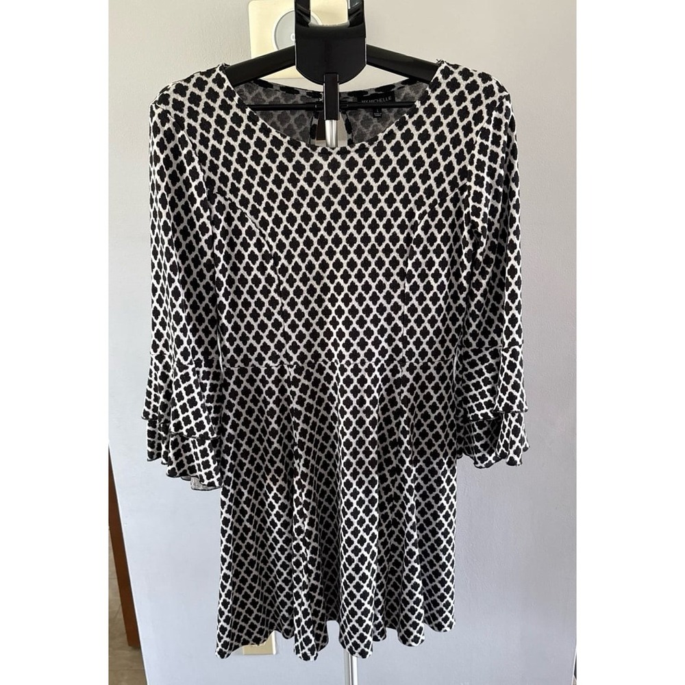 My Michelle Women's Black White Diamond Pattern A-line Dress Size Large
